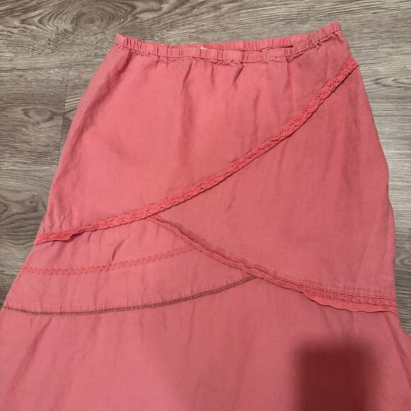 J. Jill Rose Pink 100% Linen Tiered Midi Skirt Small Cottagecore Romantic Boho - Picture 4 of 9